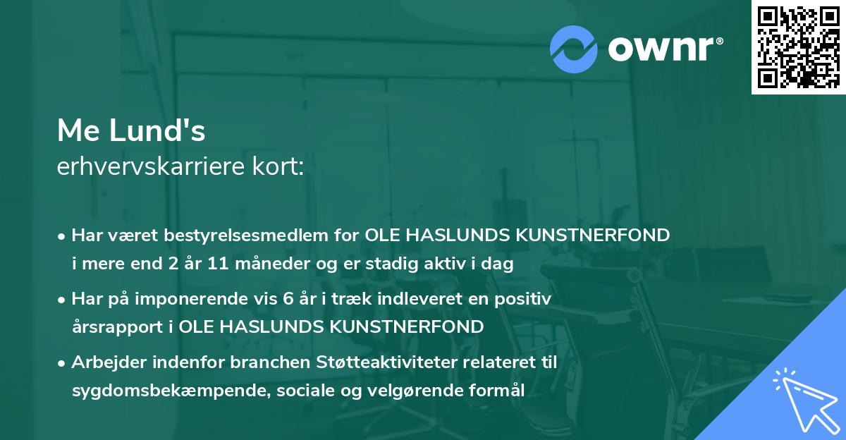 Me Lund's erhvervskarriere kort