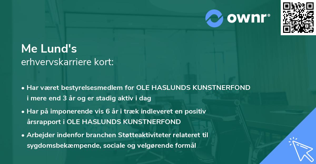 Me Lund's erhvervskarriere kort