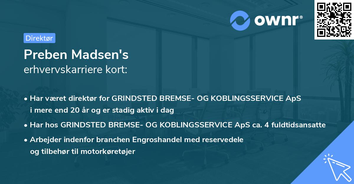 Preben Madsen's erhvervskarriere kort