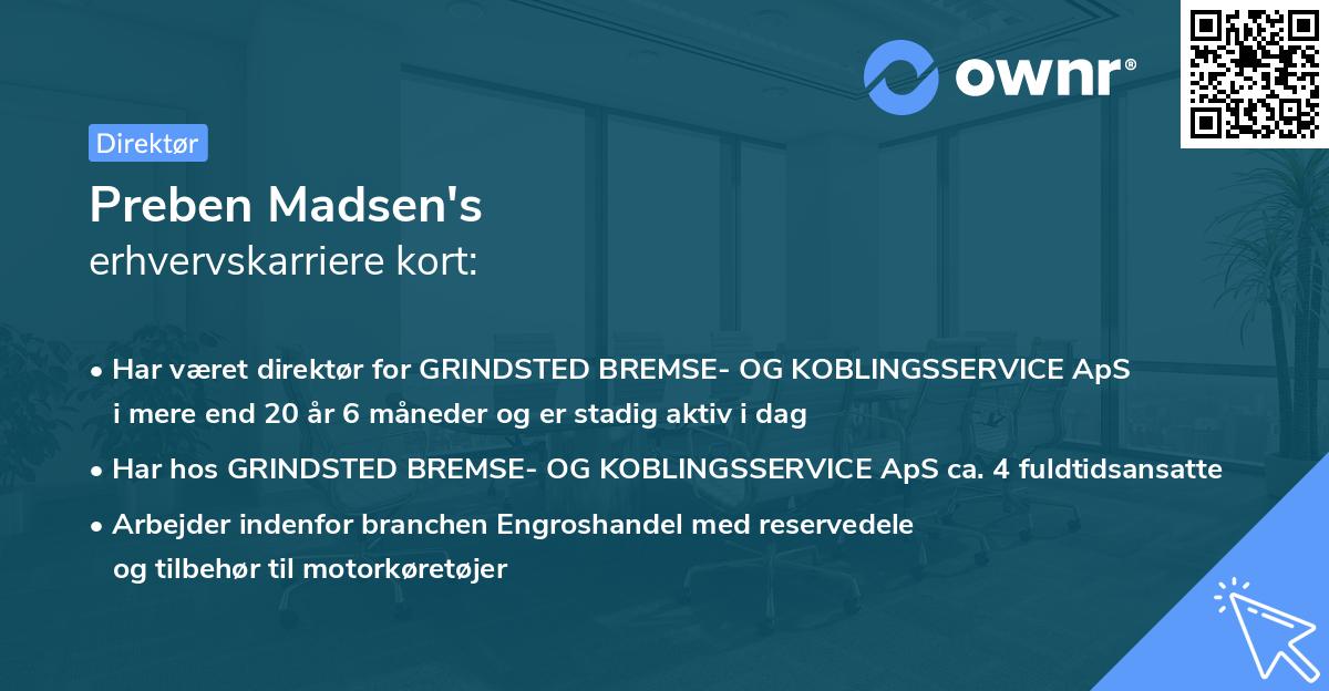 Preben Madsen's erhvervskarriere kort