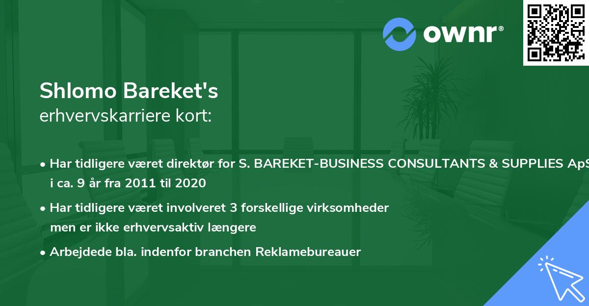Shlomo Bareket's erhvervskarriere kort