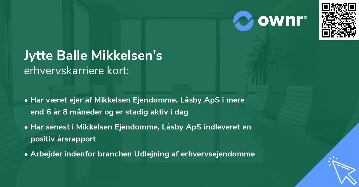 Jytte Balle Mikkelsen's erhvervskarriere kort