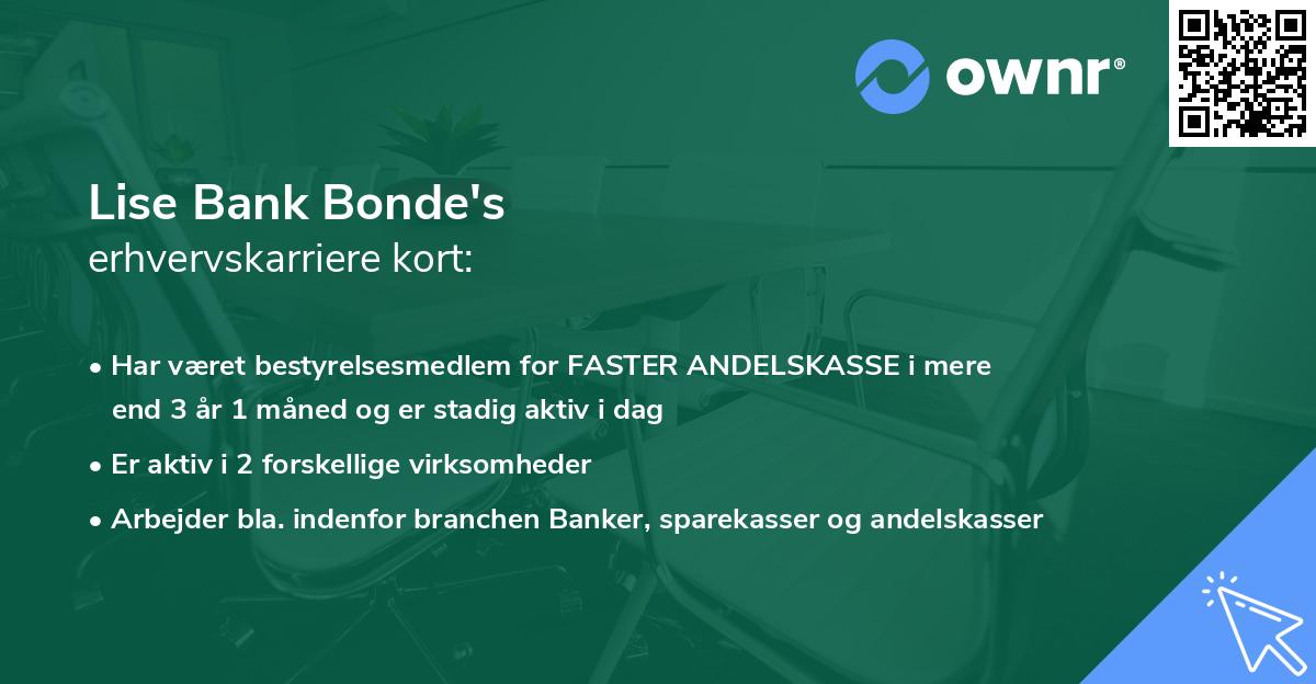 Lise Bank Bonde's erhvervskarriere kort