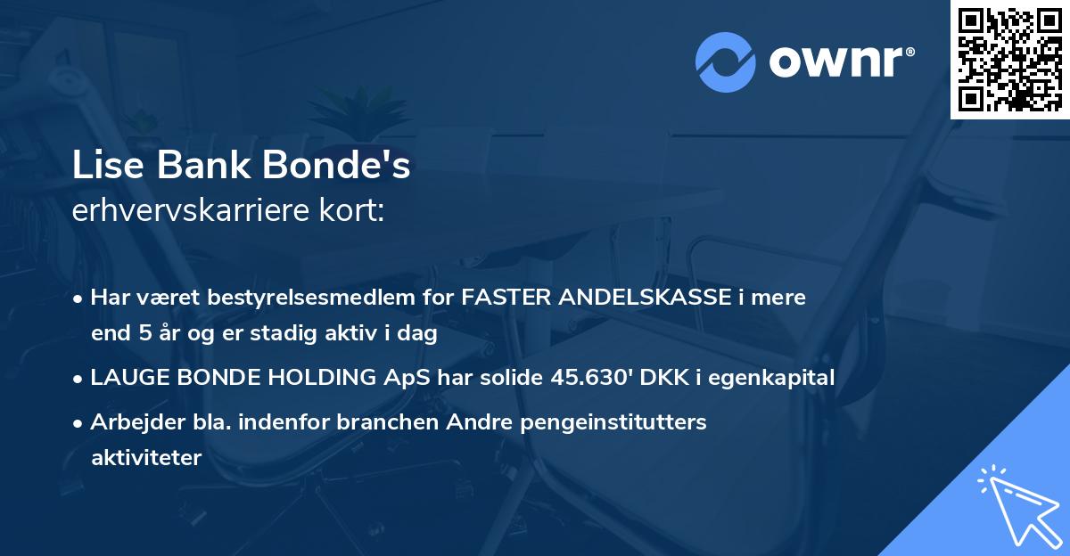 Lise Bank Bonde's erhvervskarriere kort