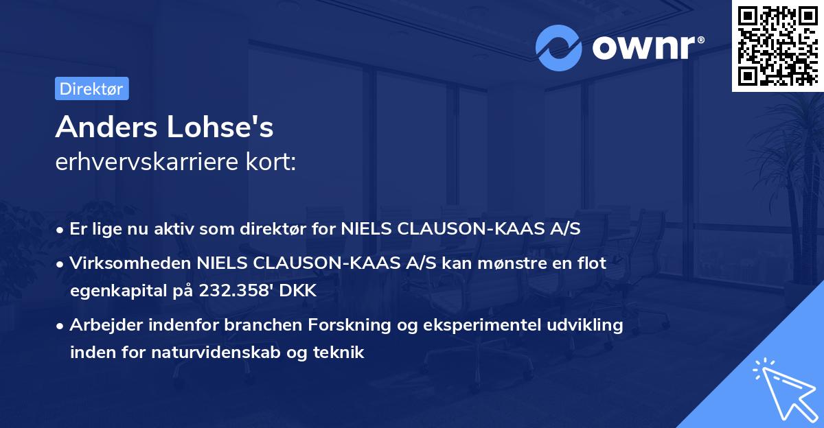 Anders Lohse's erhvervskarriere kort