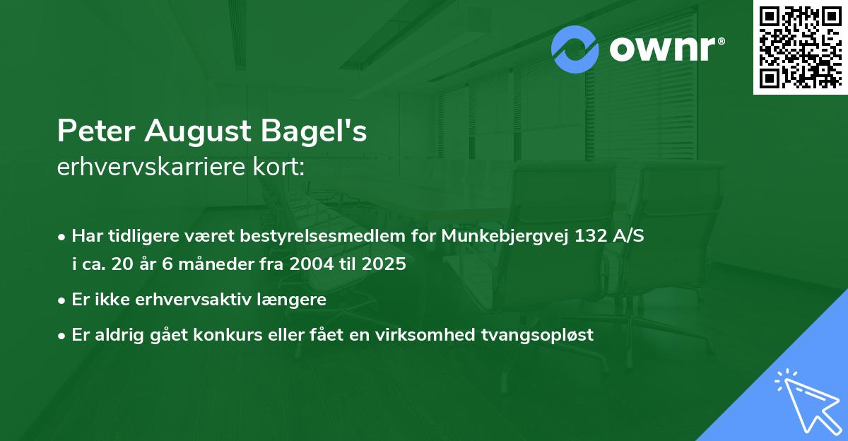 Peter August Bagel's erhvervskarriere kort