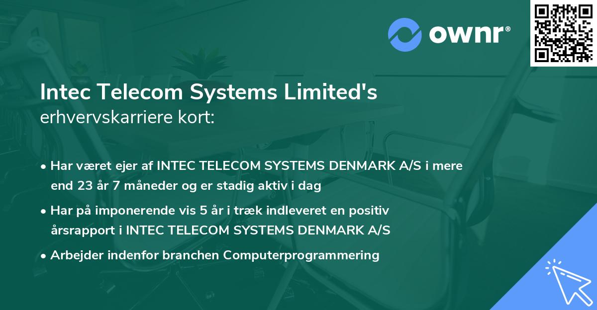 Intec Telecom Systems Limited's erhvervskarriere kort