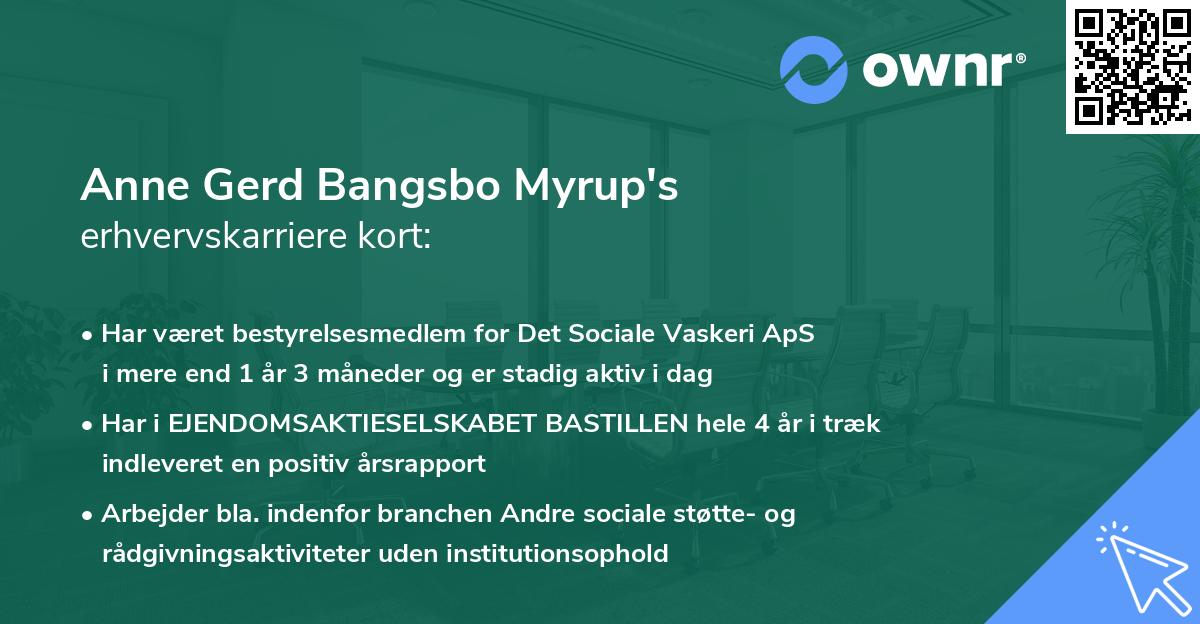 Anne Gerd Bangsbo Myrup's erhvervskarriere kort
