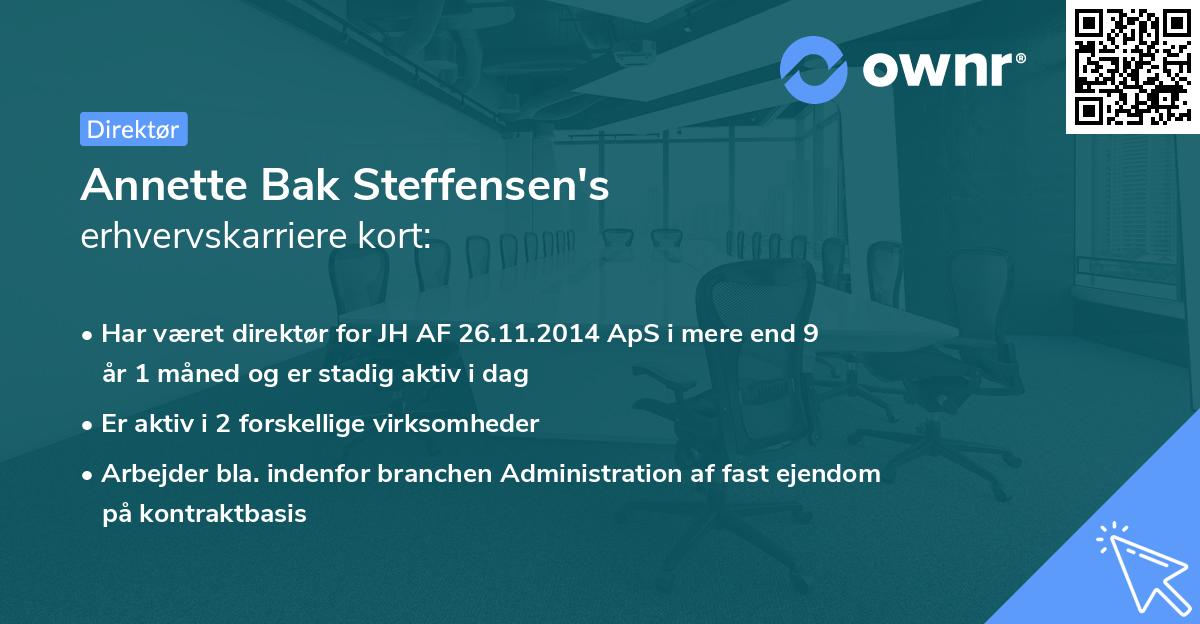 Annette Bak Steffensen's erhvervskarriere kort