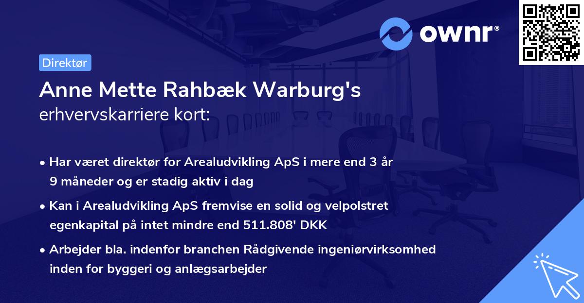 Anne Mette Rahbæk Warburg's erhvervskarriere kort