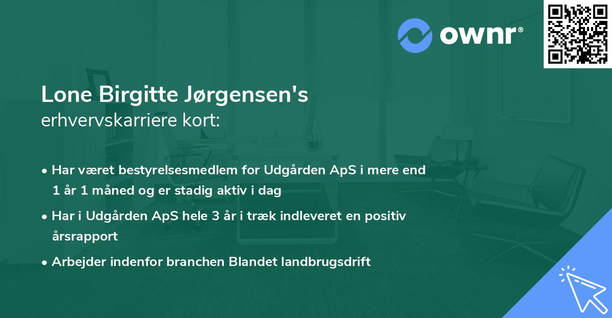 Lone Birgitte Jørgensen's erhvervskarriere kort