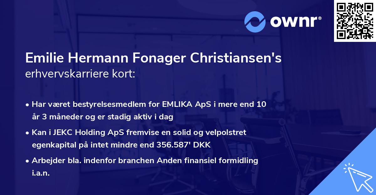 Emilie Hermann Fonager Christiansen's erhvervskarriere kort