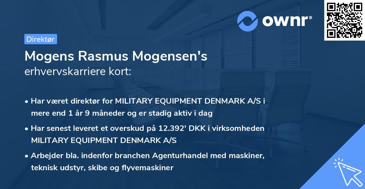Mogens Rasmus Mogensen's erhvervskarriere kort