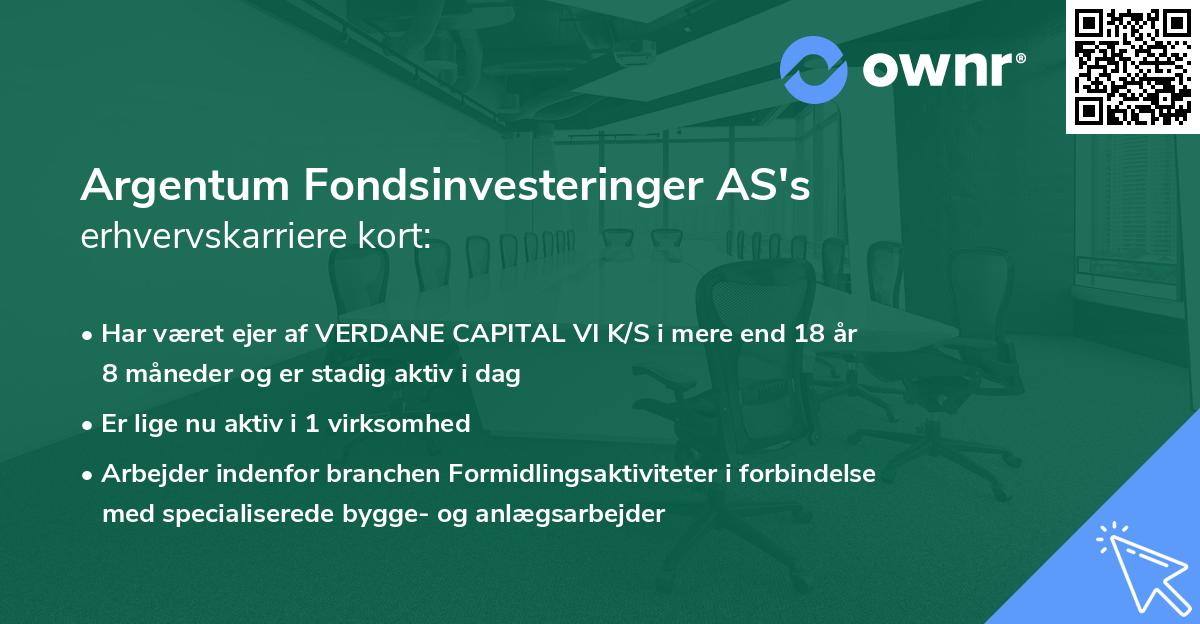 Argentum Fondsinvesteringer AS's erhvervskarriere kort