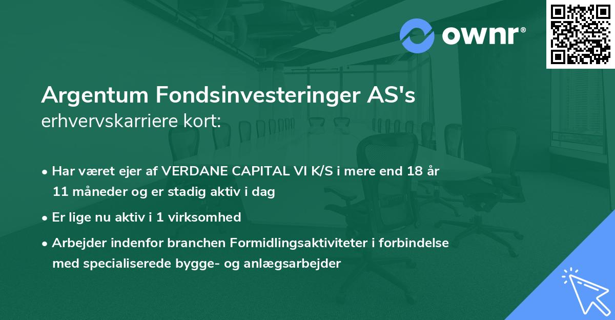 Argentum Fondsinvesteringer AS's erhvervskarriere kort