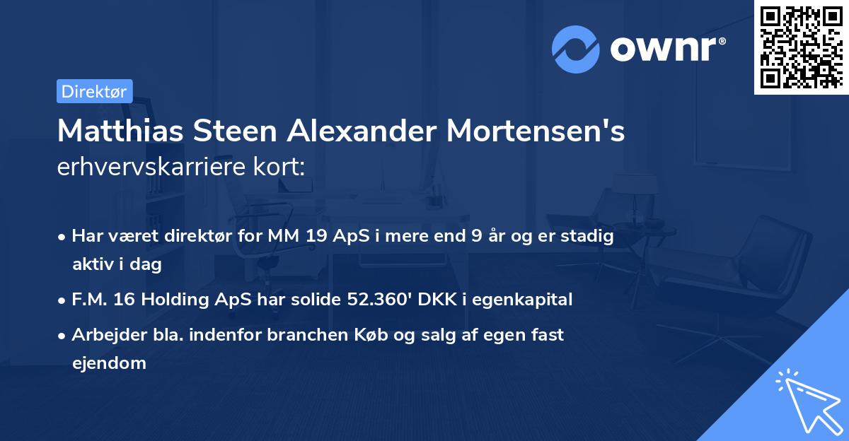 Matthias Steen Alexander Mortensen's erhvervskarriere kort