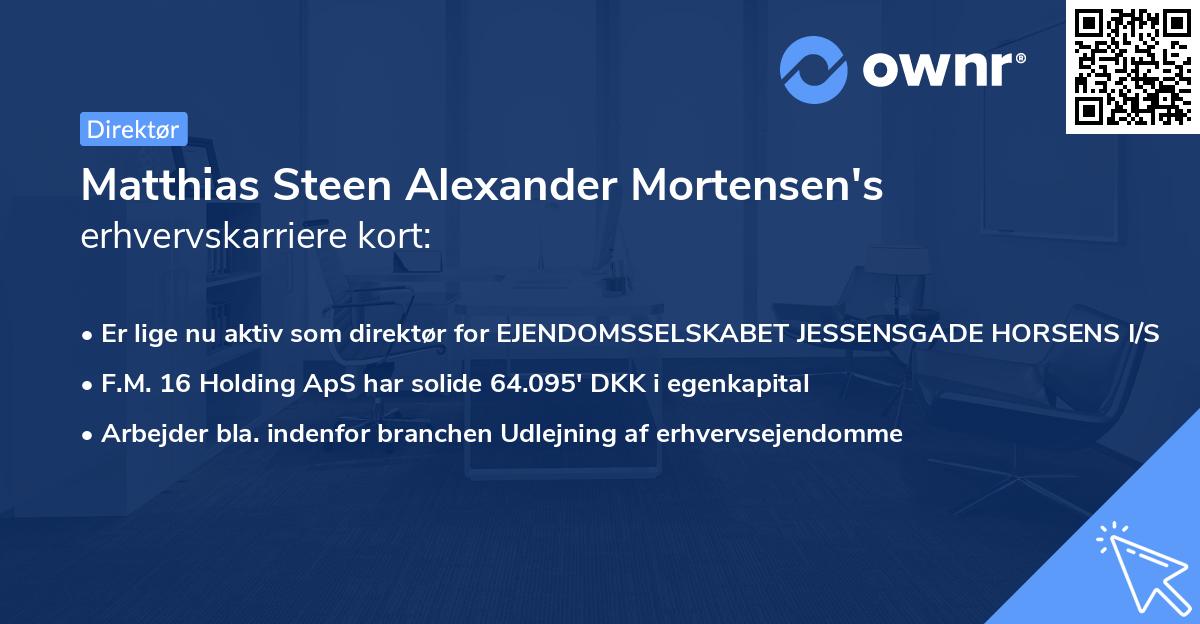 Matthias Steen Alexander Mortensen's erhvervskarriere kort