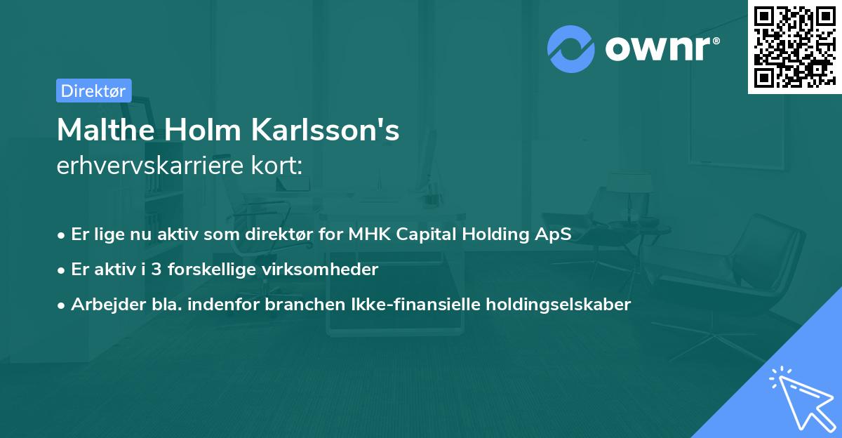 Malthe Holm Karlsson's erhvervskarriere kort