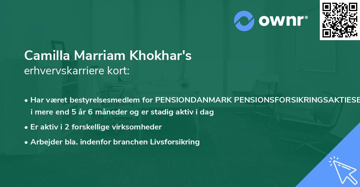 Camilla Marriam Khokhar's erhvervskarriere kort