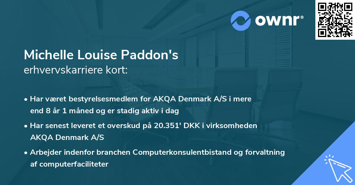 Michelle Louise Paddon's erhvervskarriere kort