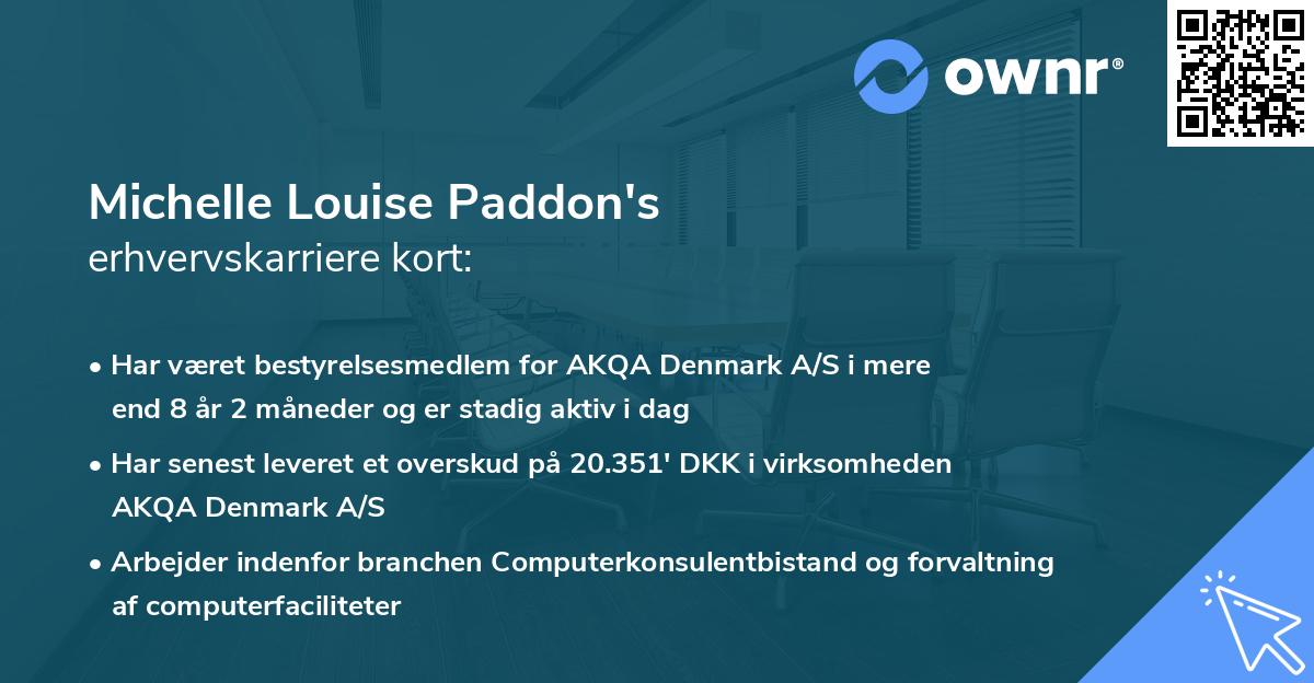 Michelle Louise Paddon's erhvervskarriere kort