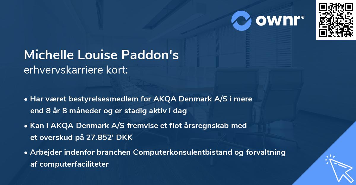 Michelle Louise Paddon's erhvervskarriere kort