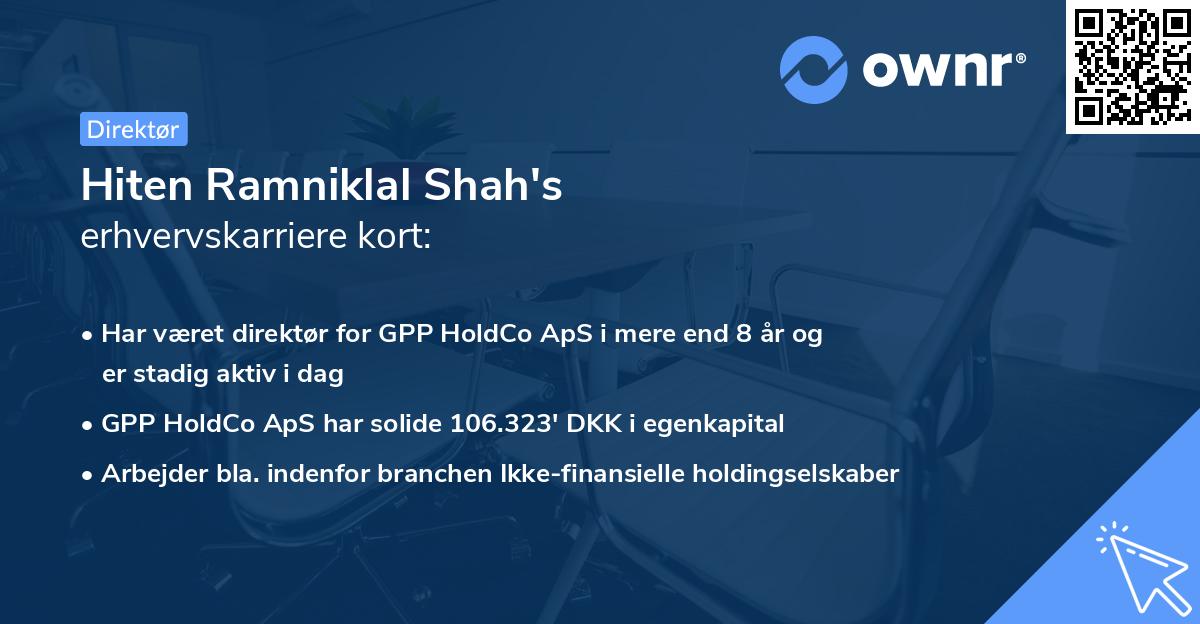 Hiten Ramniklal Shah's erhvervskarriere kort