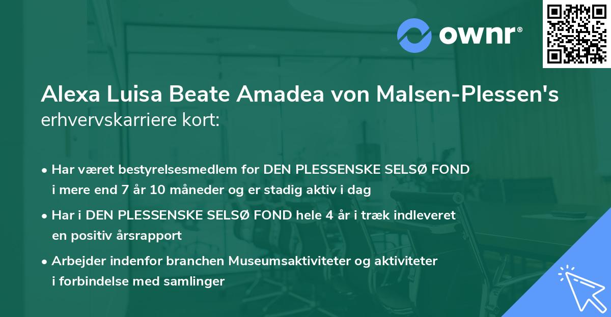 Alexa Luisa Beate Amadea von Malsen-Plessen's erhvervskarriere kort
