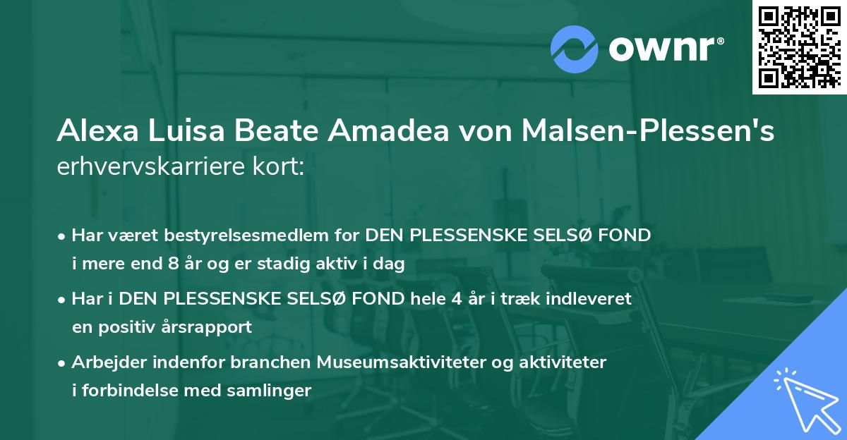 Alexa Luisa Beate Amadea von Malsen-Plessen's erhvervskarriere kort