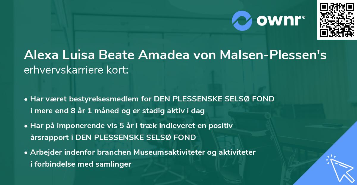 Alexa Luisa Beate Amadea von Malsen-Plessen's erhvervskarriere kort