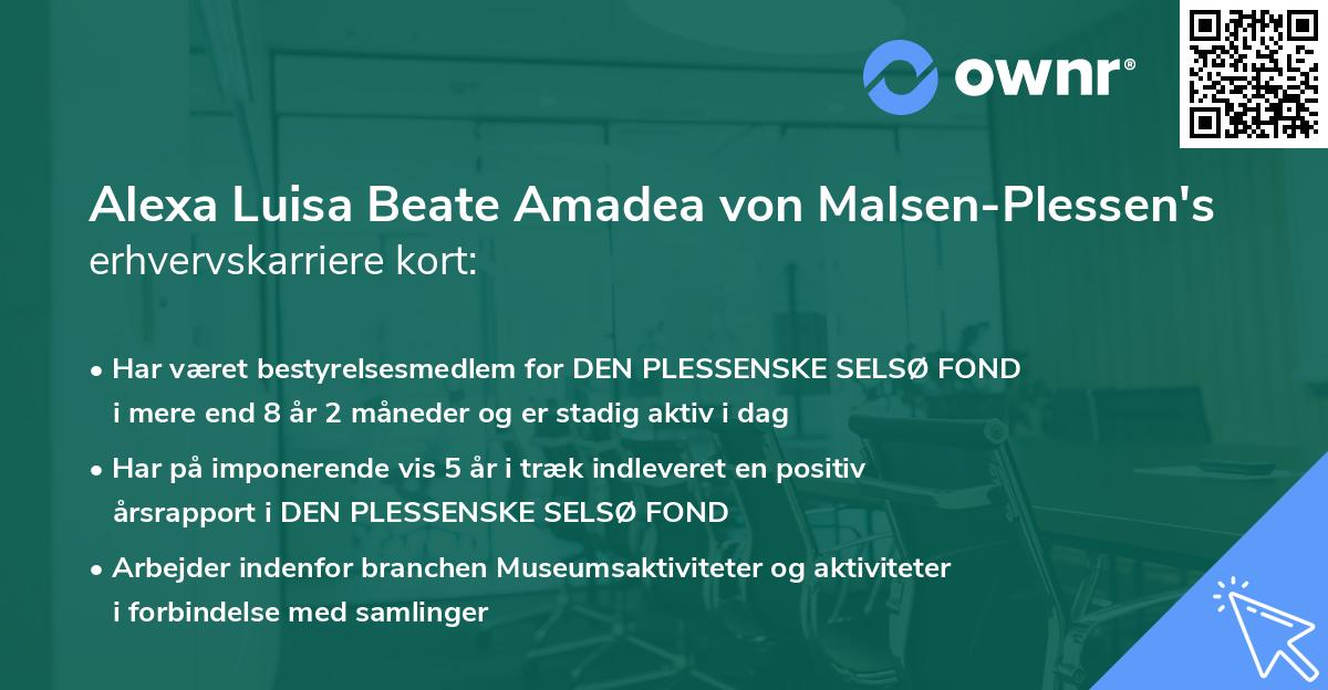 Alexa Luisa Beate Amadea von Malsen-Plessen's erhvervskarriere kort