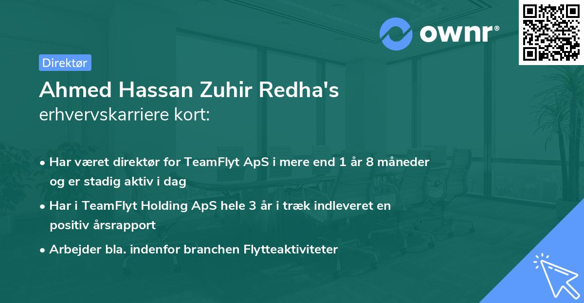 Ahmed Hassan Zuhir Redha's erhvervskarriere kort