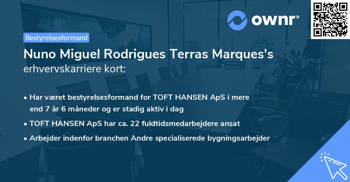 Nuno Miguel Rodrigues Terras Marques's erhvervskarriere kort