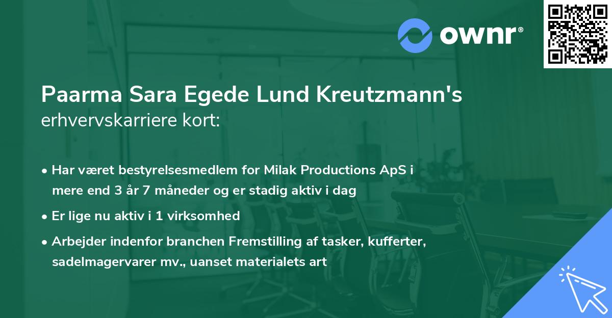 Paarma Sara Egede Lund Kreutzmann's erhvervskarriere kort