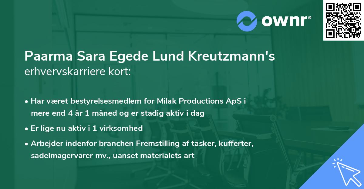 Paarma Sara Egede Lund Kreutzmann's erhvervskarriere kort