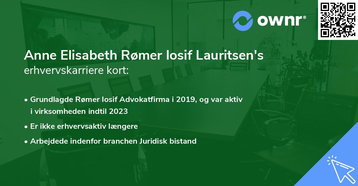 Anne Elisabeth Rømer Iosif Lauritsen's erhvervskarriere kort
