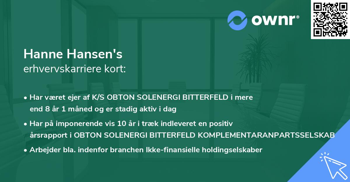 Hanne Hansen's erhvervskarriere kort