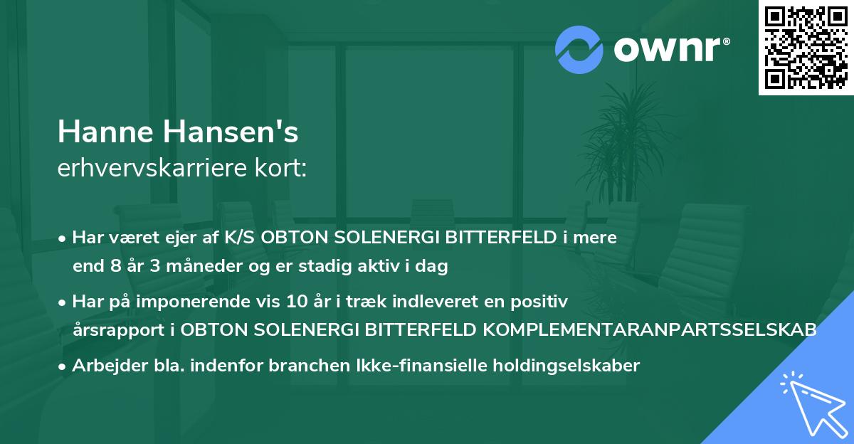 Hanne Hansen's erhvervskarriere kort