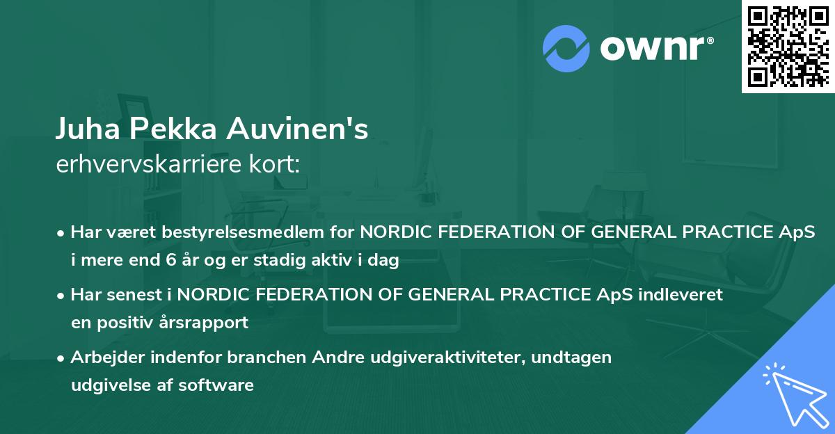 Juha Pekka Auvinen's erhvervskarriere kort