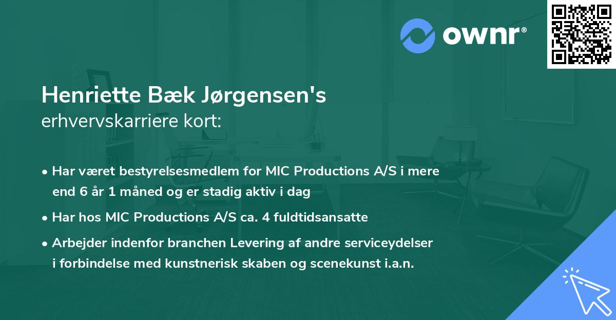 Henriette Bæk Jørgensen's erhvervskarriere kort