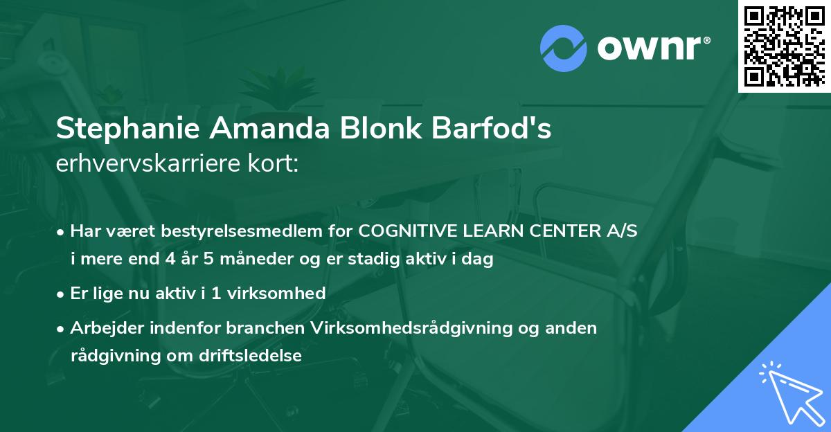 Stephanie Amanda Blonk Barfod's erhvervskarriere kort