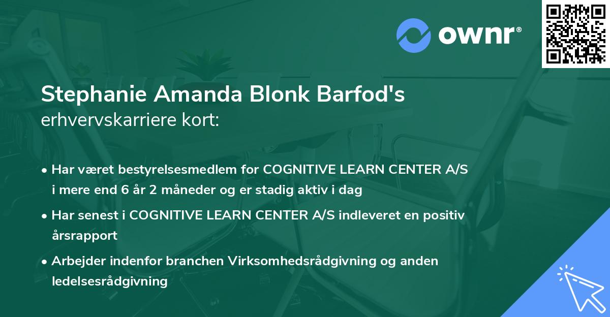 Stephanie Amanda Blonk Barfod's erhvervskarriere kort