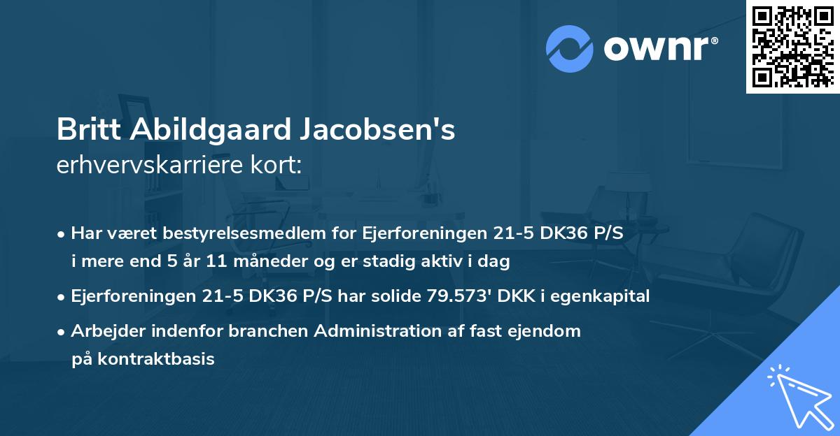 Britt Abildgaard Jacobsen's erhvervskarriere kort