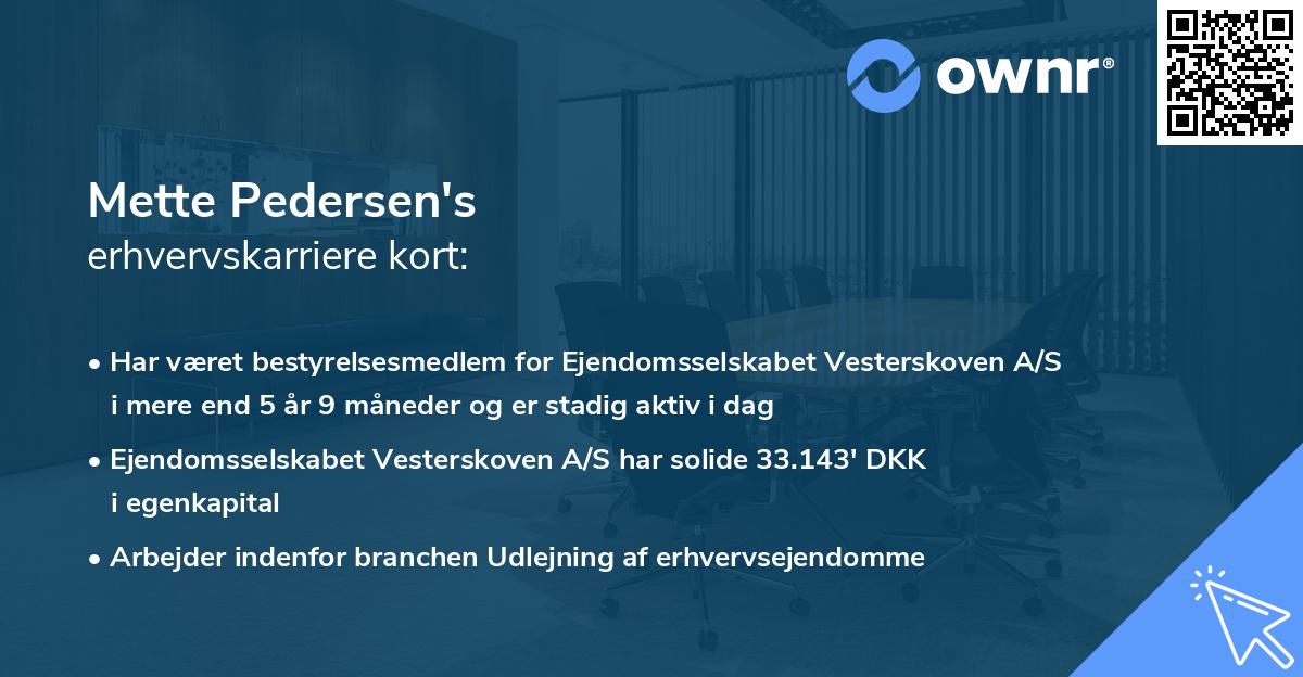 Mette Pedersen's erhvervskarriere kort