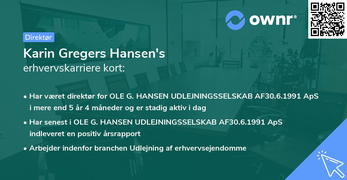 Karin Gregers Hansen's erhvervskarriere kort