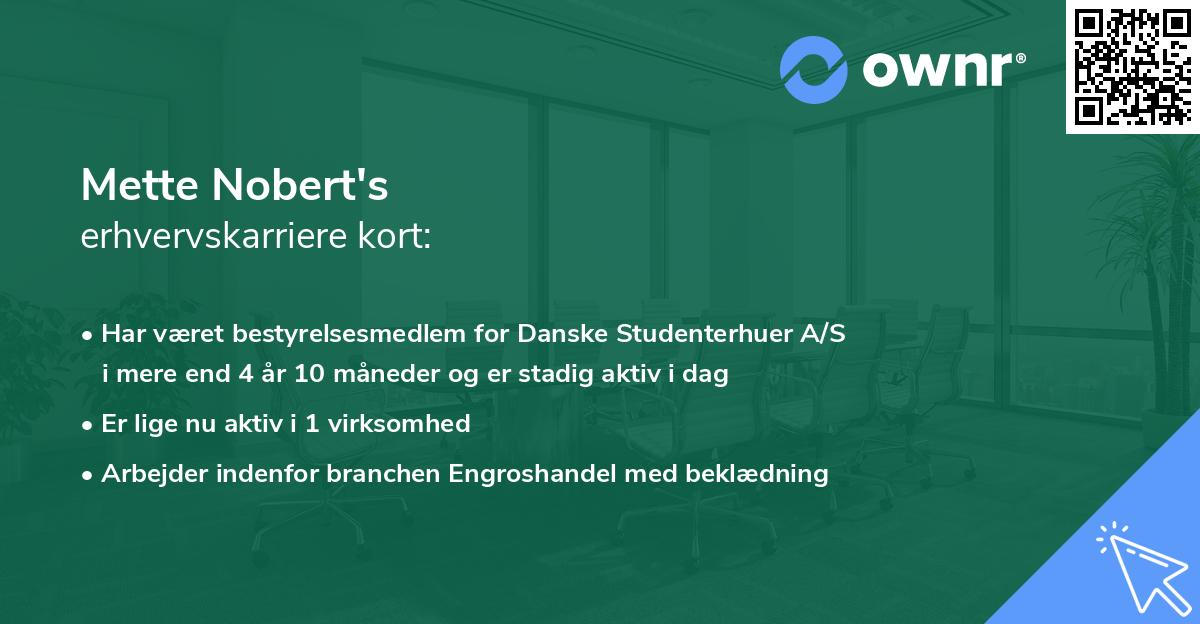 Mette Nobert's erhvervskarriere kort