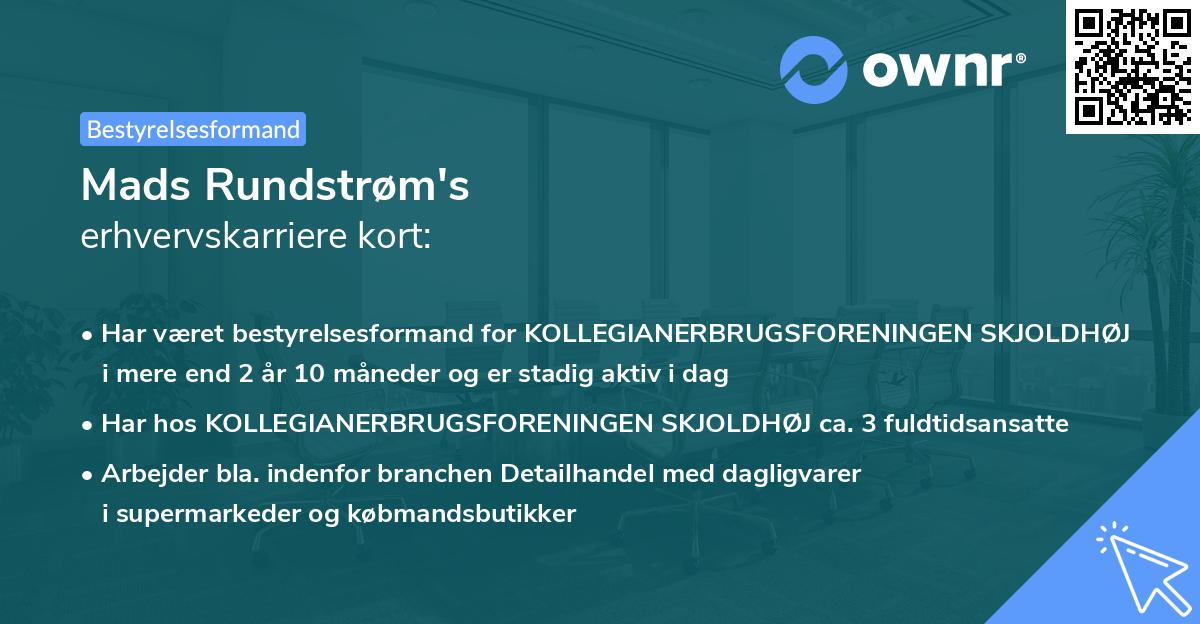 Mads Rundstrøm's erhvervskarriere kort