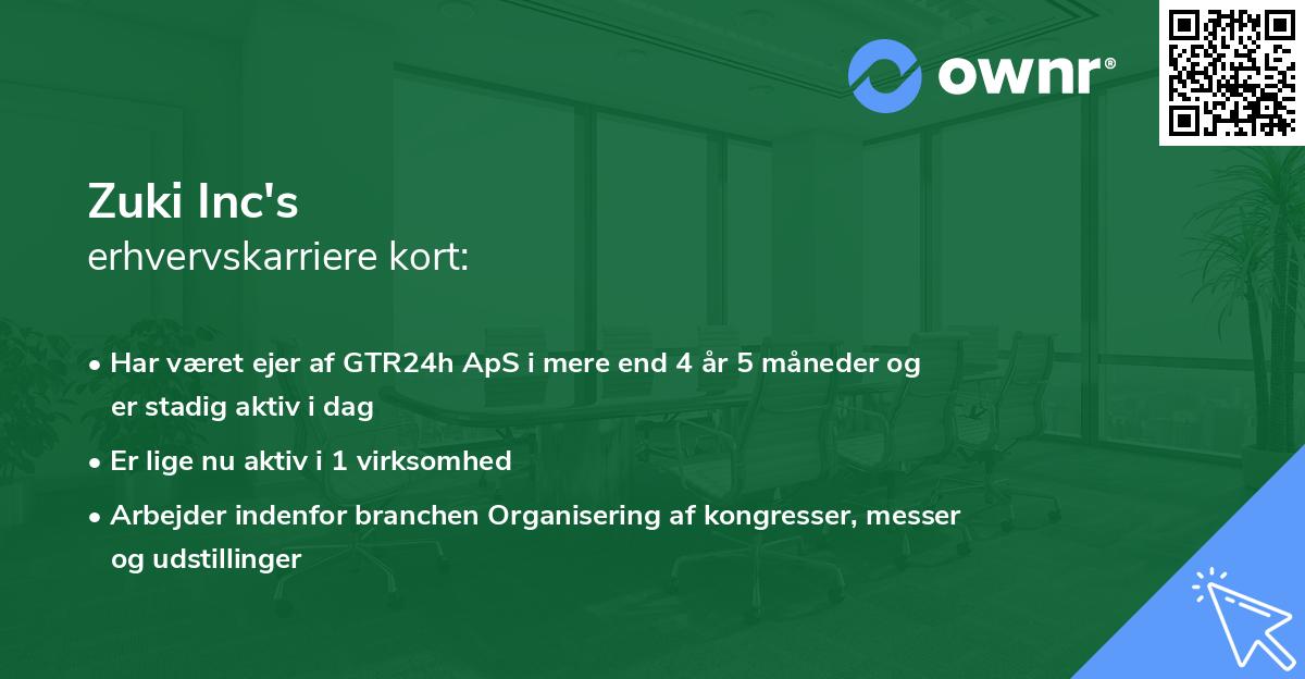 Zuki Inc's erhvervskarriere kort