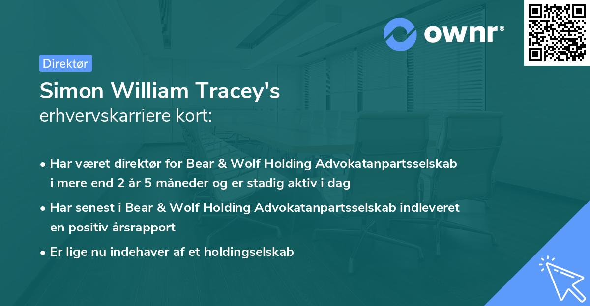 Simon William Tracey's erhvervskarriere kort