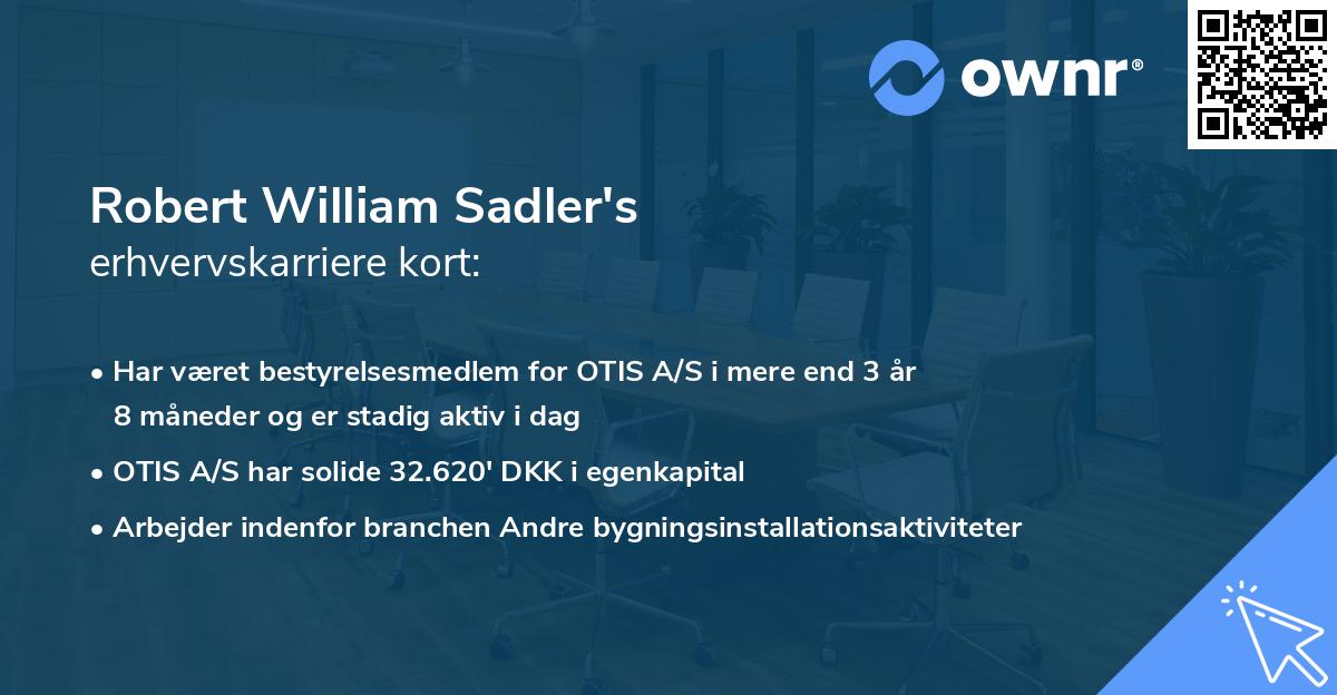 Robert William Sadler's erhvervskarriere kort